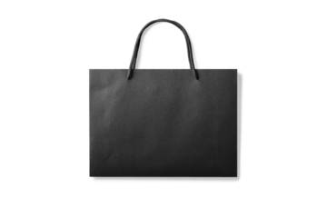 Black kraft paper shopping bag with handles isolated on a transparent background, PNG. High resolution.
