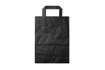 Black kraft paper shopping bag with handles isolated on a transparent background, PNG. High...