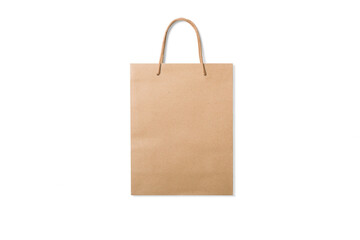 Kraft paper shopping bag with handles isolated on a transparent background, PNG. High resolution.
