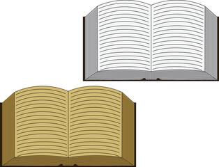 開いている新しい書物と古びた書物のイラストセット（主線あり）