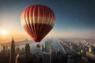 Fototapeta na wymiar hot air balloon in sunset generative ai technology