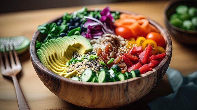 close up salad bowl, idea for healthy food rich with fiber and vitamin, Generative Ai
