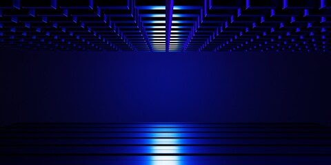 Obraz premium futuristic gaming esports background abstract wallpaper, cyberpunk style scifi game, stage concert scene in pedestal display room, led neon glow light, 3d illustration rendering