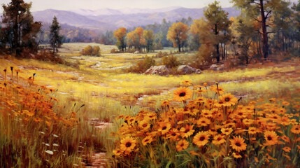 Autumn Wildflower Country Painting - generate ai