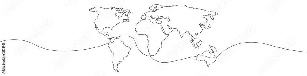 Poster world map icon line continuous drawing vector. one line world map icon vector background. world map 