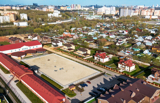 Private dressage field , stables and gues houses in Kranogorsk , 4 km fromn Moscow .