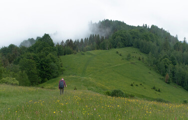 the person travels through the mountains