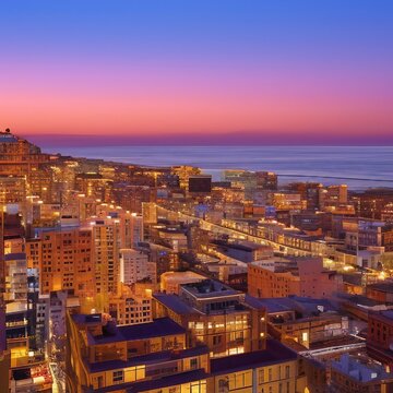 city skyline at sunset