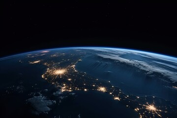 Night view of planet Earth from space. Elements of this image furnished by NASA, Planet Earth views at night from outer space, AI Generated