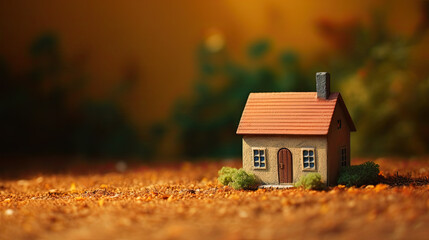 wooden house on a blue background. Real estate rental, purchase and sale concept. Realtor services, building repair and maintenance, copy space Generative AI