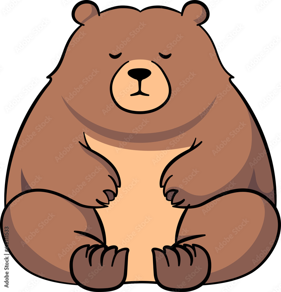 Poster sleeping bear cartoon cute with outline