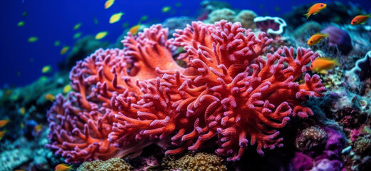 Fototapeta na wymiar Beautiful Corals. Coral Reef. Colorful Corals and Exotic Fishes at the Bottom of the Red Sea. Beautiful Underwater Coral Reef. Sea Life. Ai Generated Art.
