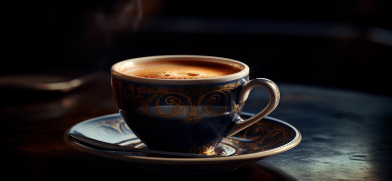 Hot Coffee, Tasty Hot Coffee, Hot Coffee isolated on Dark Background, Ai Generated Art