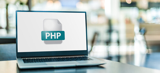 Laptop computer displaying the icon of PHP file