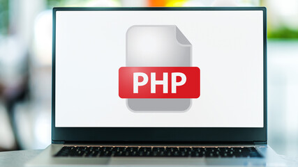 Laptop computer displaying the icon of PHP file