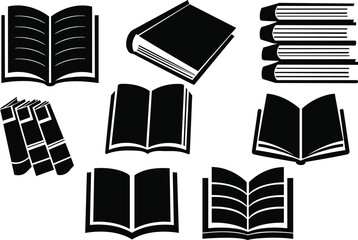 Set of book silhouettes. Book silhouette icons set. Black and white books. Vector illustration.