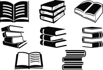 Set of book silhouettes. Book silhouette icons set. Black and white books. Vector illustration.