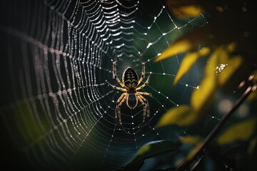 A close-up of a spider and its web. Generative AI