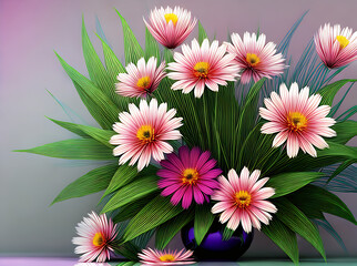 Botanical background with 3D flowers.