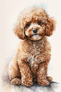 Poodle dog watercolor style painting. Generative AI illustration