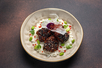 Delicious meat dishes close up