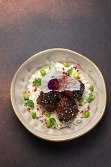 Delicious meat dishes close up