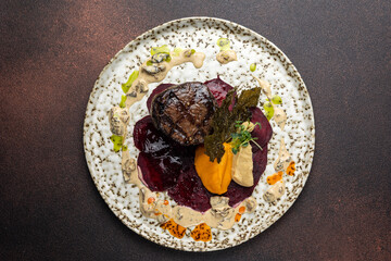 Delicious meat dishes close up