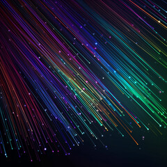 Abstract fiber optic background, colorful neon lines and dots on a black background, creative wallpaper, generative ai