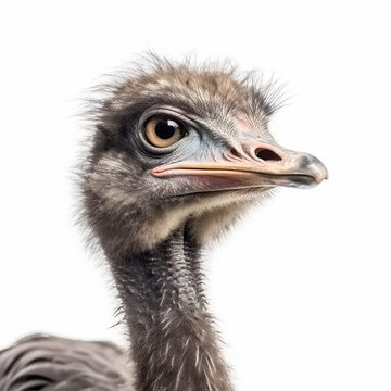 recommend clip art: African ostrich Struthio camelus portrait close-up isolated on white, the largest bird, generative ai