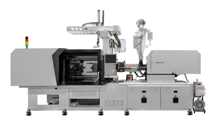 Production machine for manufacture products from pvc plastic extrusion technology, Isolated on...