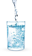 pouring water on a glass on white background