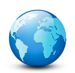 World map and globe isolated on white background