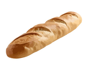 Freshly baked baguette on white background