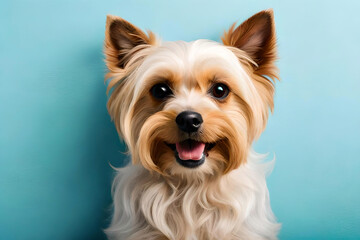 Yorkshire Terrier dog on light blue background