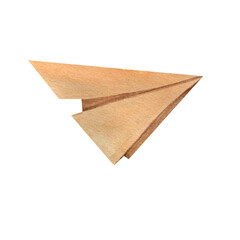 Paper airplane, brown airplane, origami,watercolor illustration isolated on white background