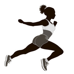 Fototapeta na wymiar Running girl in a tank top and shorts, abstract vector silhouette