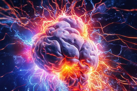 Close up of human brain showing neurons firing and neural extensions