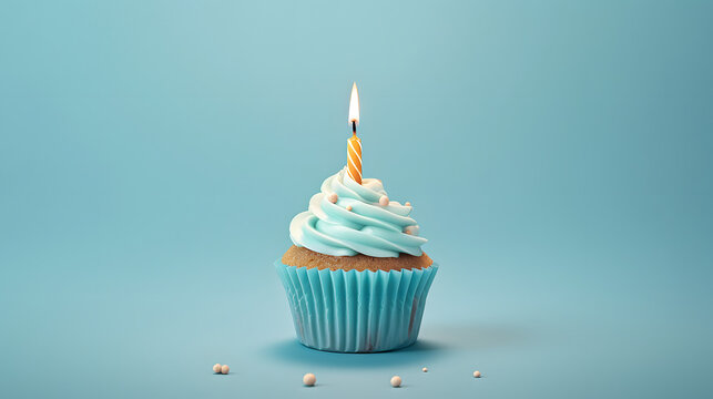 birthday cupcake with candle - generative AI, KI