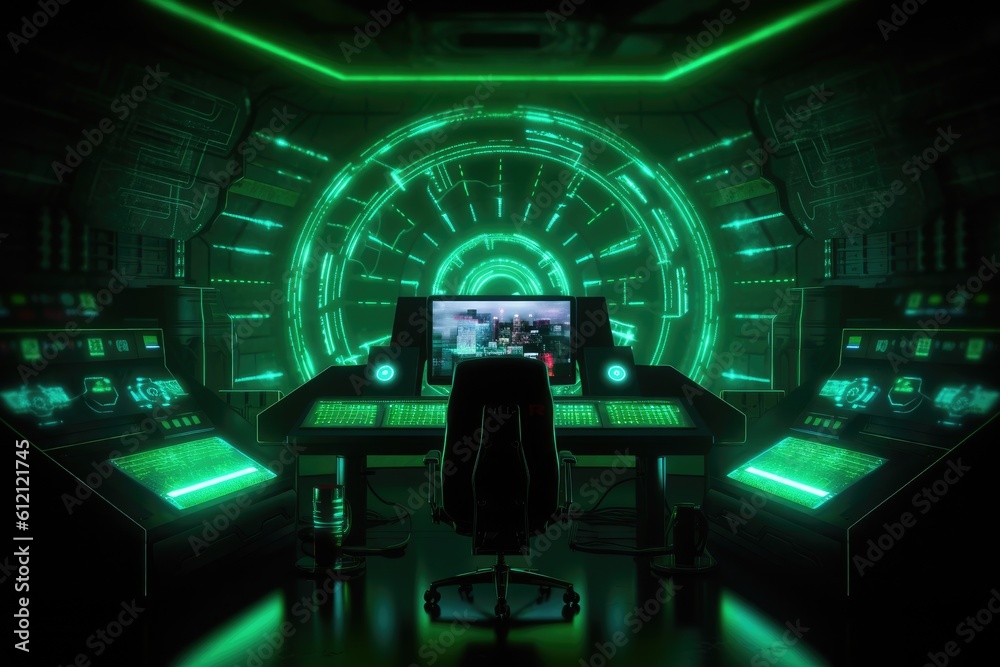 Aufkleber Digital binary code, glowing neon style, binary data background, Panoramic banner, out of focus, green color