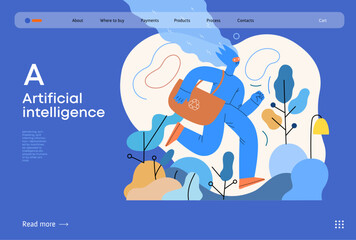 Artificial intelligence, Ecology -modern flat vector concept illustration of AI effectively managing responsible consumption and recycling. Metaphor of AI advantage, superiority and dominance concept