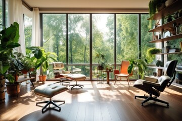 Sustainable Green Co-working Office Interior. Photo generative AI