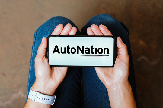 June 11, 2023, Brazil. In this photo illustration, the AutoNation logo is displayed on a smartphone screen.