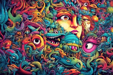 Fototapeta premium Colorful doodle art Generative AI