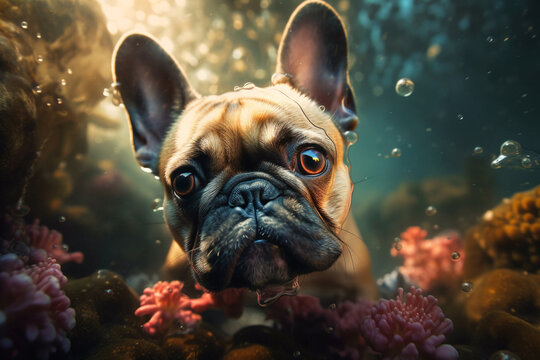 French Bulldog Enjoying An Underwater Adventure Ai Generation High Quality Photo