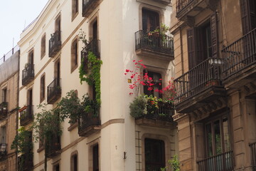Fototapeta na wymiar Piękne zarośnięte balkony w Barcelonie