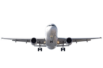Fototapeta Vista frontal de un avión de pasajeros sobre fondo transparente png obraz