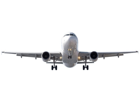 Vista frontal de un avión de pasajeros sobre fondo transparente png