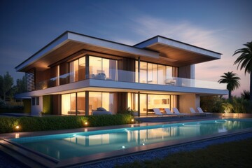 Fototapeta premium Modern house real estate exterior architecture of luxury home in beautiful villa Generative AI