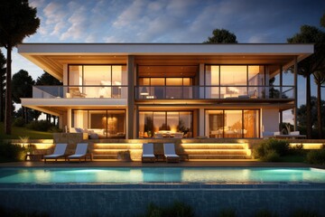 Fototapeta premium Modern house real estate exterior architecture of luxury home in beautiful villa Generative AI