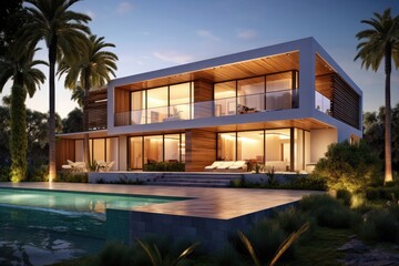 Fototapeta premium Modern house real estate exterior architecture of luxury home in beautiful villa Generative AI